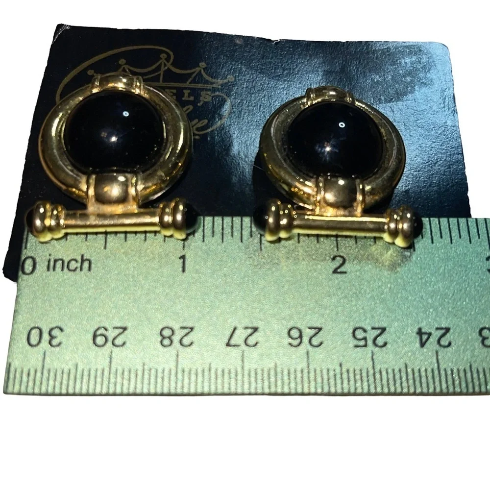 Vintage Park Lane clip-on earrings Gold tone & Black Never Worn elegant detailed